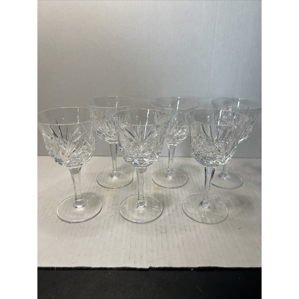 Lot Of f 6 Gorham Cherrywood Crystal Wine Glasses Cut Crystal Stemware 5 5/8"